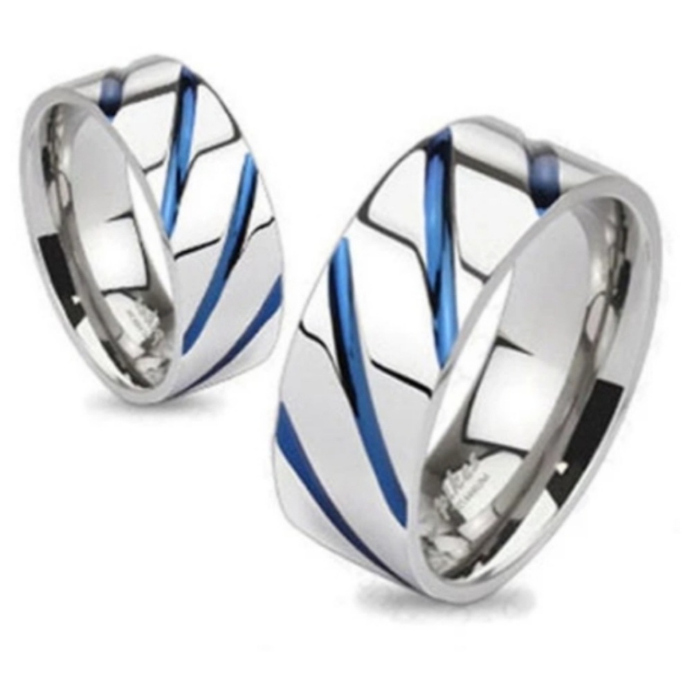 Mirror Polished Titanium Ring w/ Royal Blue Accent